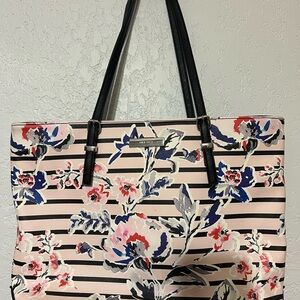 Nine West Floral Striped Tote - Black and Pink